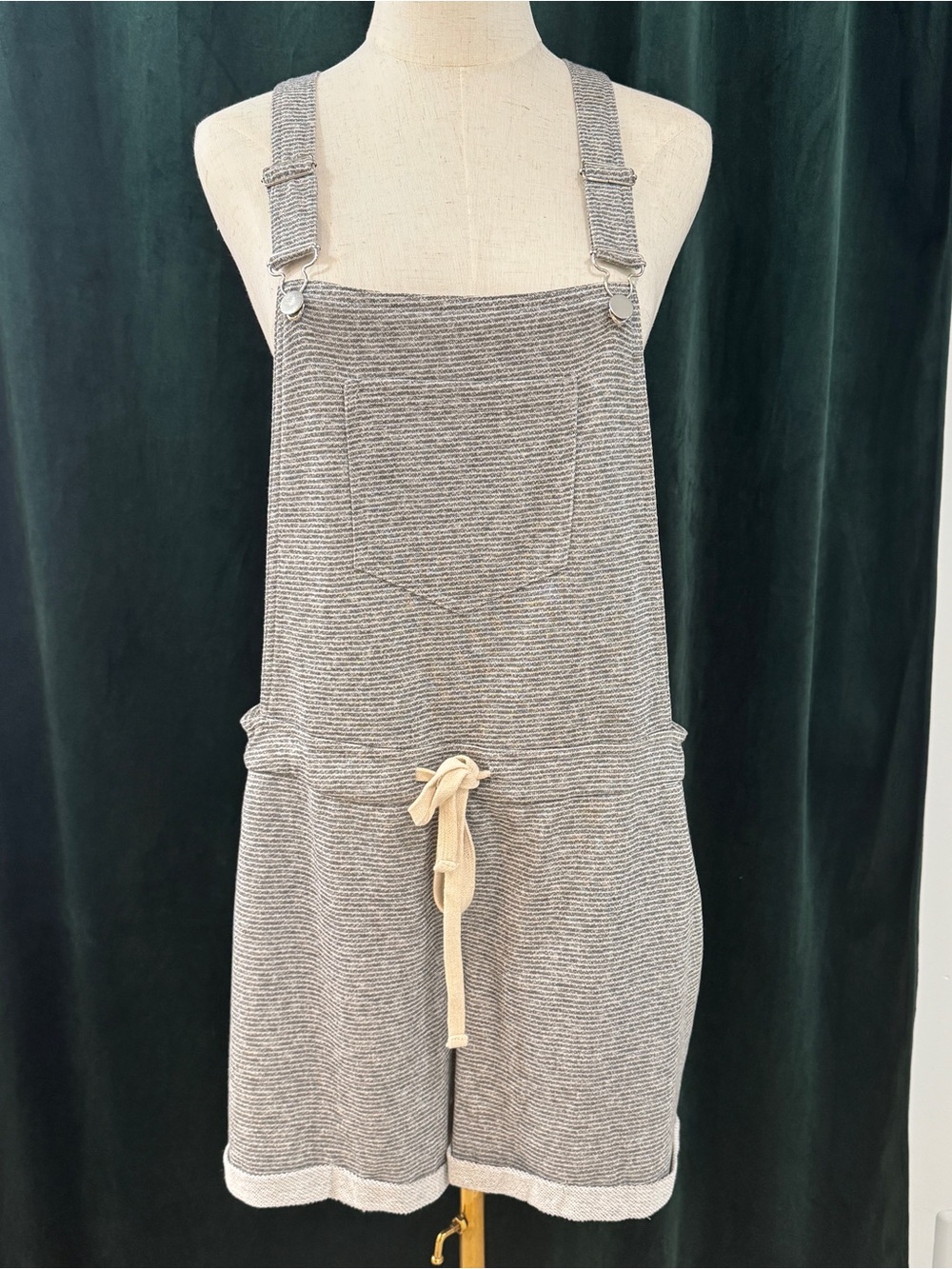 Kori NWT Gray White Striped Overall Romper Medium